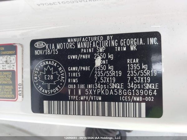 2016 KIA SORENTO SX/SX LIMITED — I9