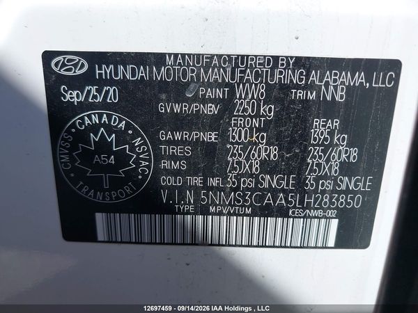 2020 HYUNDAI SANTA FE SEL/SEL PLUS — I9