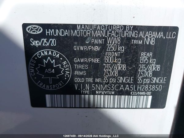 2020 HYUNDAI SANTA FE SEL/SEL PLUS — I19