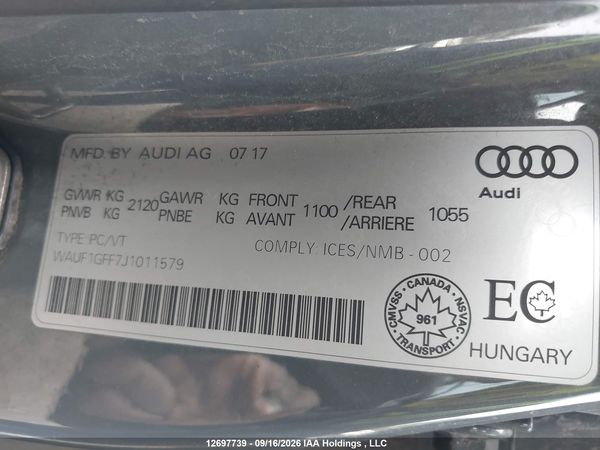 2018 AUDI S3 PRESTIGE — I9