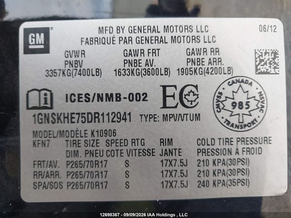2013 CHEVROLET SUBURBAN K1500 LS — I19