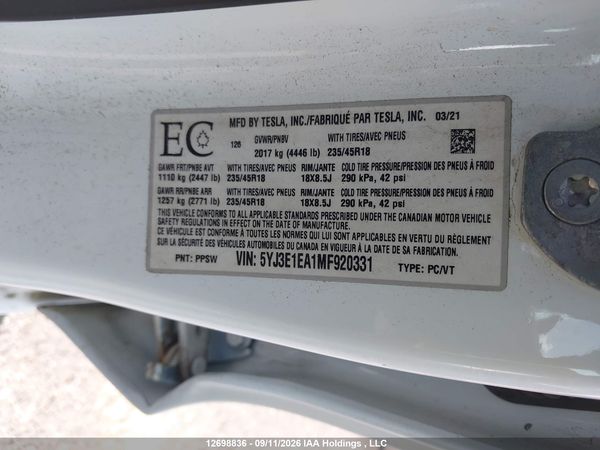 2021 TESLA MODEL 3