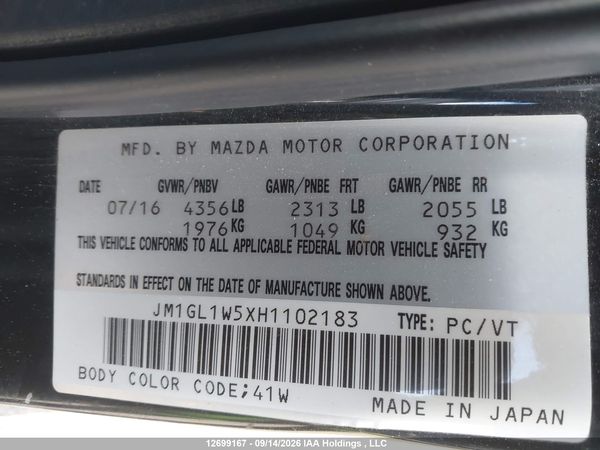 2017 MAZDA 6 GRAND TOURING — I9