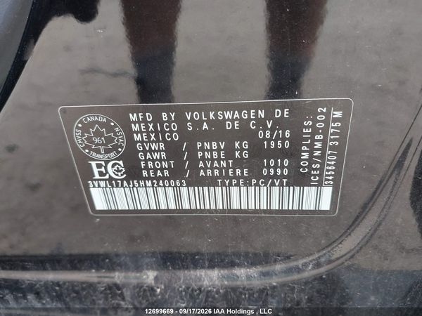 2017 VOLKSWAGEN JETTA 1.8 TSI HIGHLINE — I9