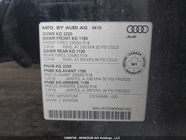 2016 AUDI Q3 2.0T PROGRESSIV — I19