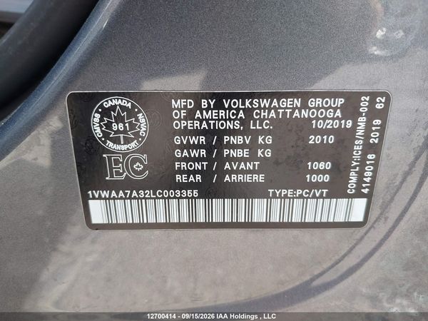 2020 VOLKSWAGEN PASSAT S — I9