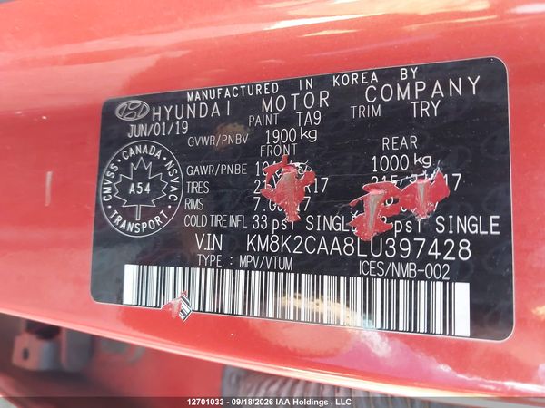 2020 HYUNDAI KONA PREFERRED AWD — I18