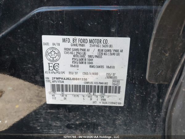 2018 FORD EDGE SEL — I9