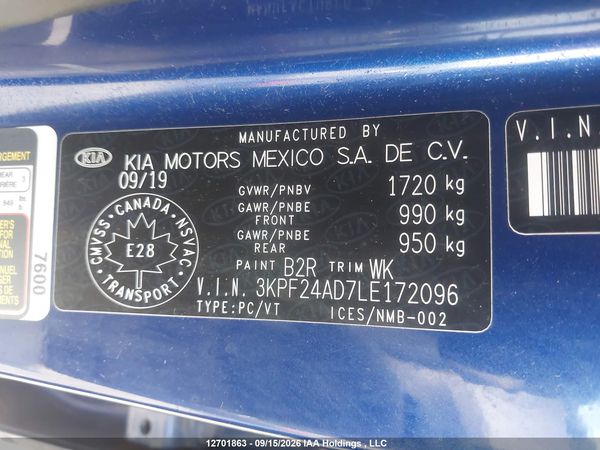 2020 KIA FORTE FE, LXS — I19