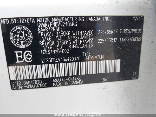 2016 TOYOTA RAV4 LE — I18