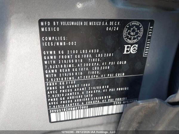 2024 VOLKSWAGEN TAOS SE — I9