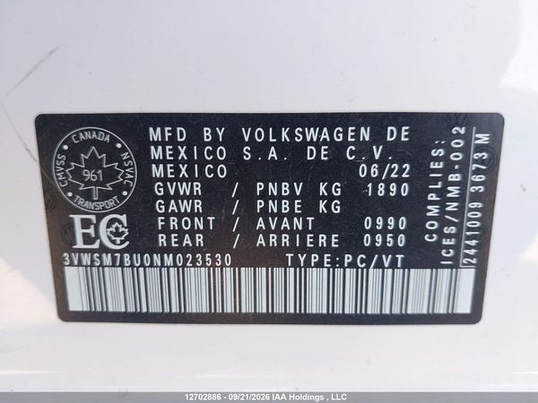 2022 VOLKSWAGEN JETTA Comfortline w/ Sport Pkg — I19