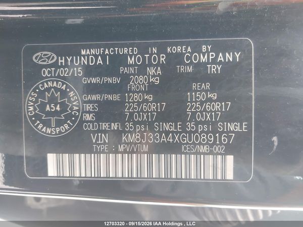 2016 HYUNDAI TUCSON LIMITED/SPORT AND ECO/SE — I9