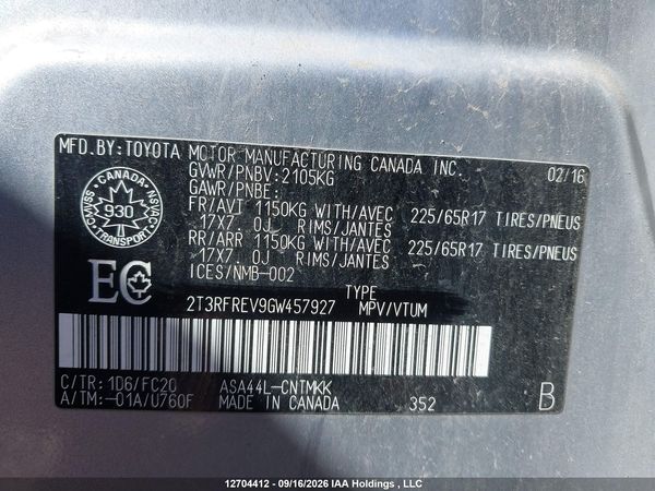2016 TOYOTA RAV4 XLE — I9