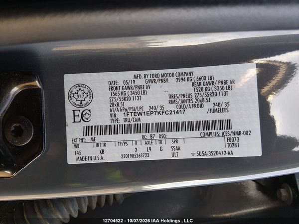 2019 FORD F-150 XLT — I19