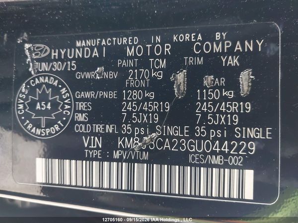 2016 HYUNDAI TUCSON LIMITED/SPORT AND ECO/SE — I9