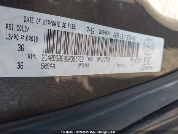 2016 DODGE GRAND CARAVAN SE — I9