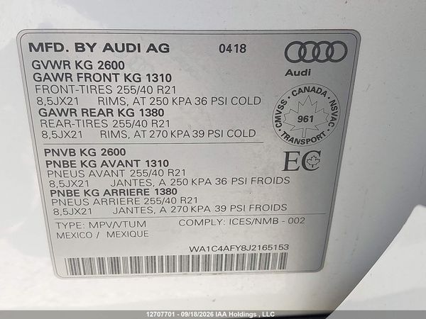 2018 AUDI SQ5 3.0T TECHNIK — I9