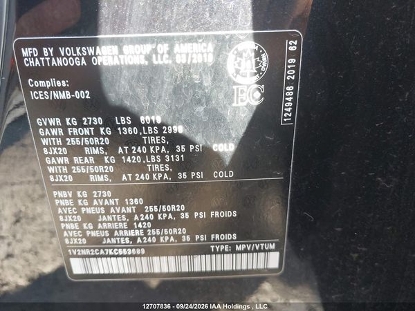 2019 VOLKSWAGEN ATLAS 3.6 FSI EXECLINE — I9