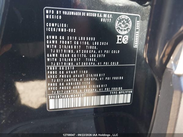 2018 VOLKSWAGEN TIGUAN SE/SEL — I9