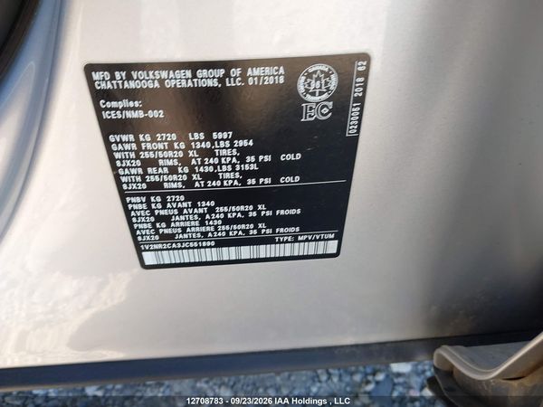 2018 VOLKSWAGEN ATLAS 3.6 FSI EXECLINE — I9