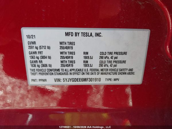 2021 TESLA MODEL Y LONG RANGE — I9