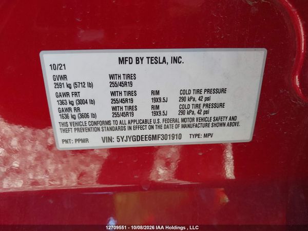 2021 TESLA MODEL Y LONG RANGE — I19