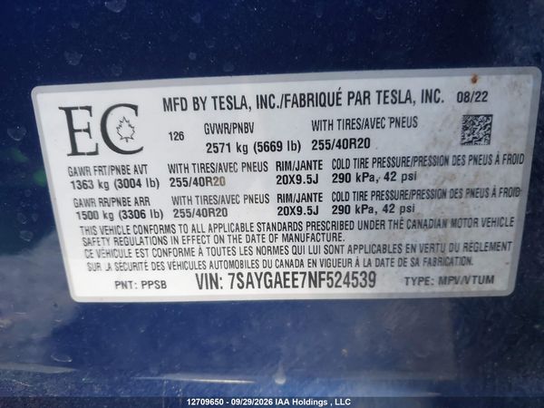 2022 TESLA MODEL Y LONG RANGE — I9