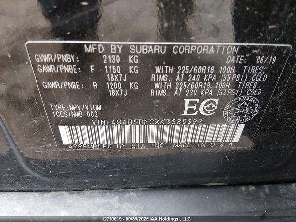 2019 SUBARU OUTBACK 2.5I LIMITED — I9