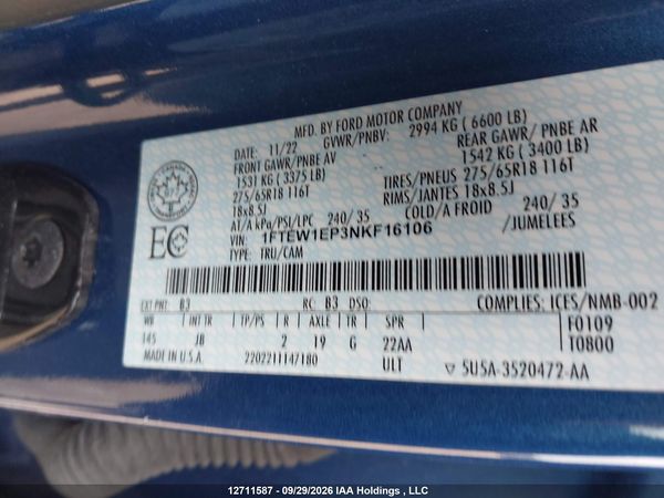2022 FORD F-150 XL — I19