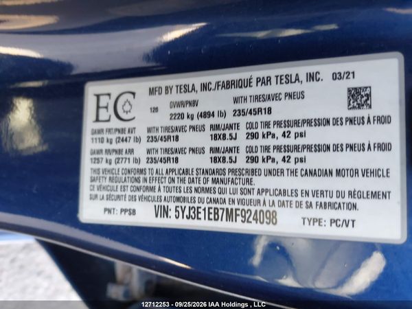2021 TESLA MODEL 3 — I19