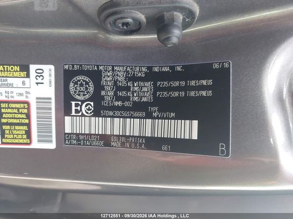 2016 TOYOTA SIENNA — I9