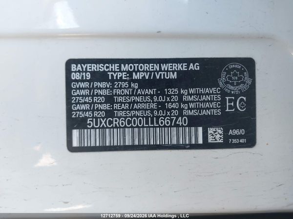 2020 BMW X5 XDRIVE40I — I19