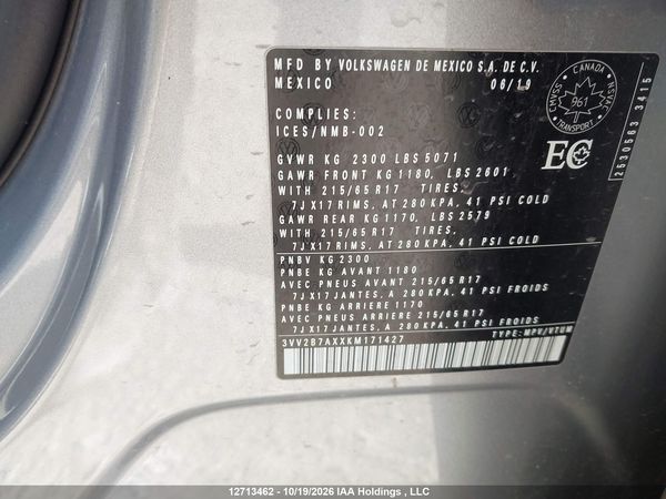 2019 VOLKSWAGEN TIGUAN COMFORTLINE — I17