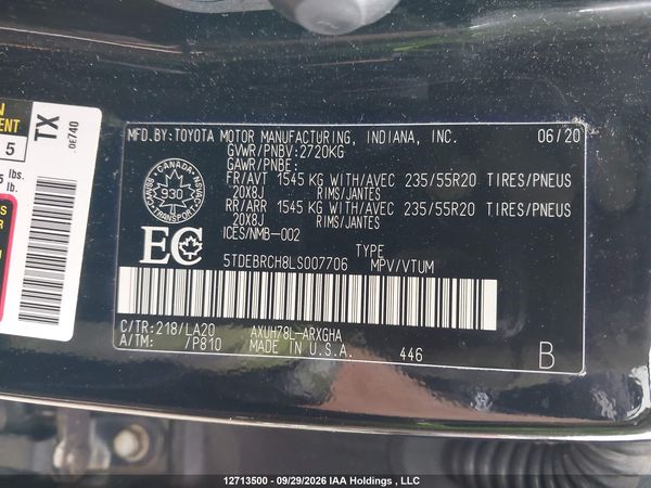 2020 TOYOTA HIGHLANDER HYBRID PLATINUM — I9
