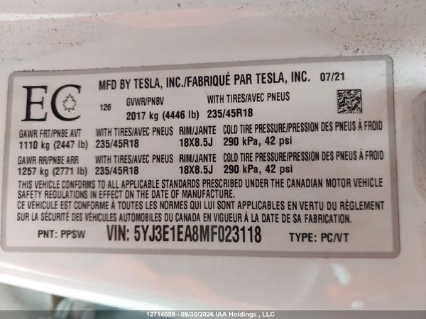 2021 TESLA MODEL 3 — I18