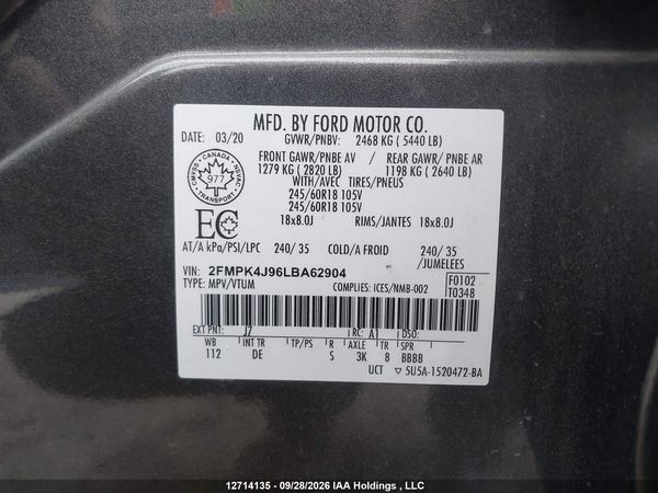2020 FORD EDGE SEL — I9