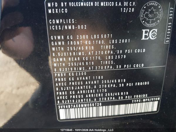 2021 VOLKSWAGEN TIGUAN HIGHLINE — I9