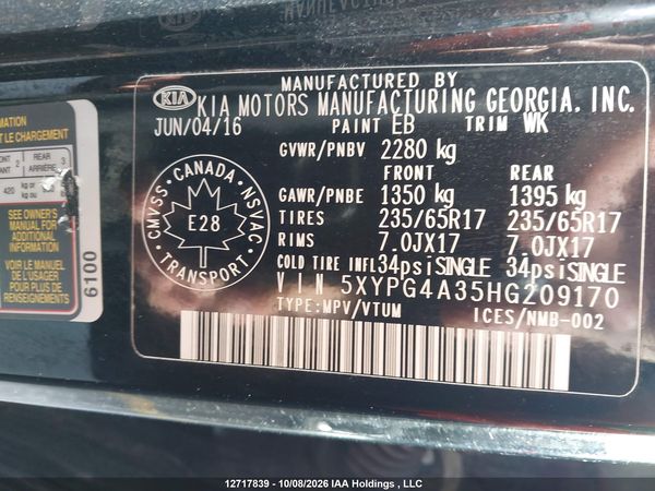 2017 KIA SORENTO 2.4L LX — I18