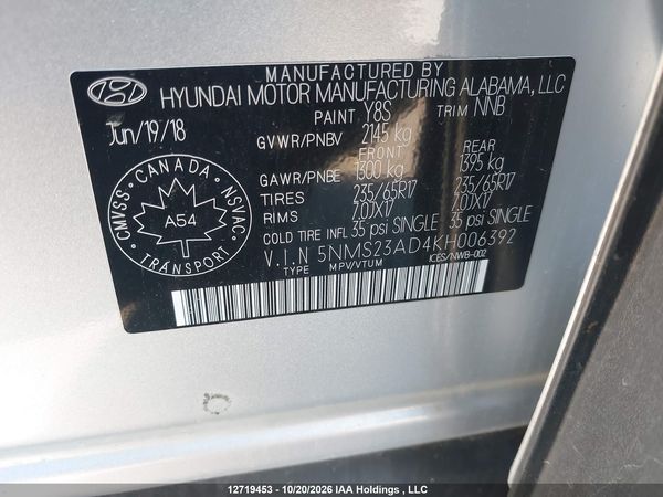 2019 HYUNDAI SANTA FE SE — I9