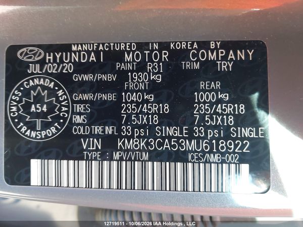 2021 HYUNDAI KONA LIMITED — I9