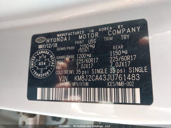 2018 HYUNDAI TUCSON BASE 2.0L — I18