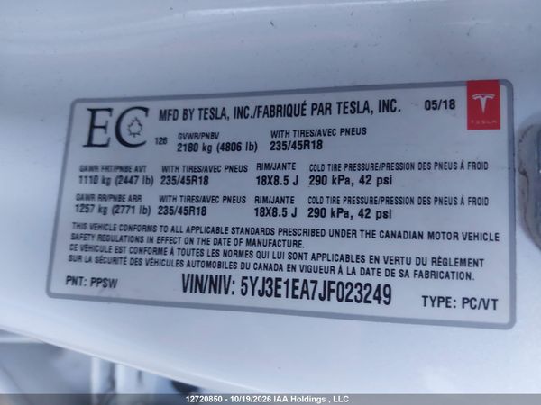 2018 TESLA MODEL 3 LONG RANGE/MID RANGE — I9