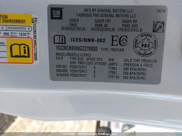 2016 CHEVROLET SILVERADO C1500/C1500 LS — I18