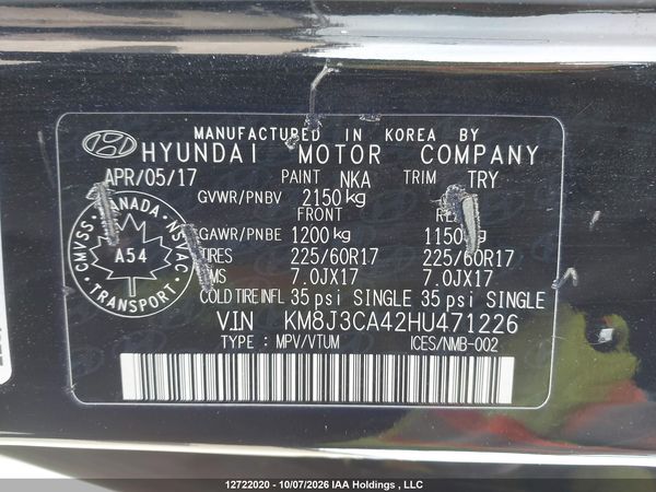 2017 HYUNDAI TUCSON LIMITED/SPORT AND ECO/SE — I19