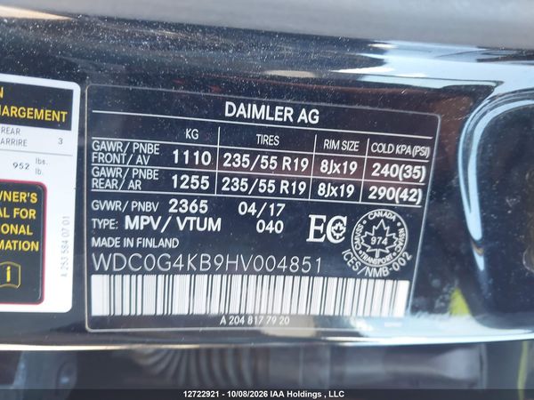 2017 MERCEDES-BENZ GLC 300 4MATIC — I19