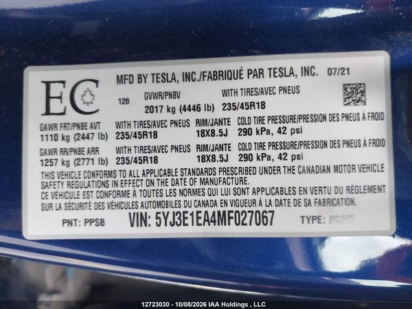 2021 TESLA MODEL 3 — I18