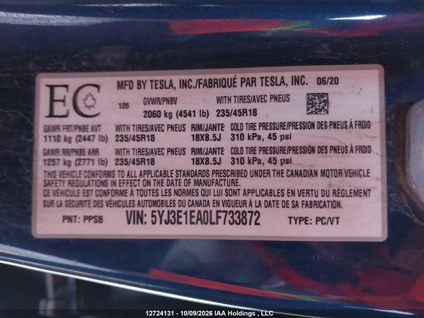 2020 TESLA MODEL 3 — I9
