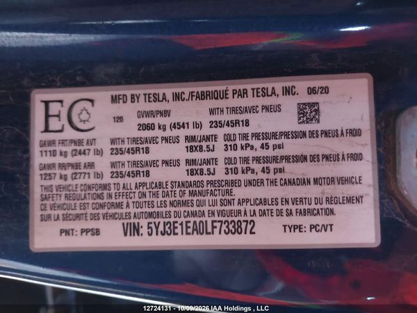 2020 TESLA MODEL 3 — I18