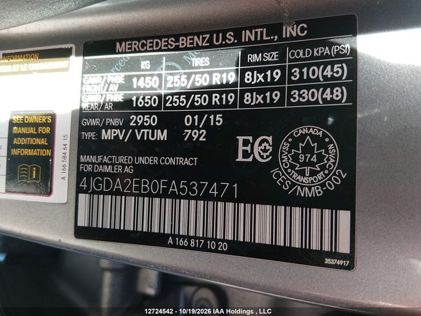 2015 MERCEDES-BENZ M-Class ML350 BlueTEC ML350 BLUETEC 4-matic — I9